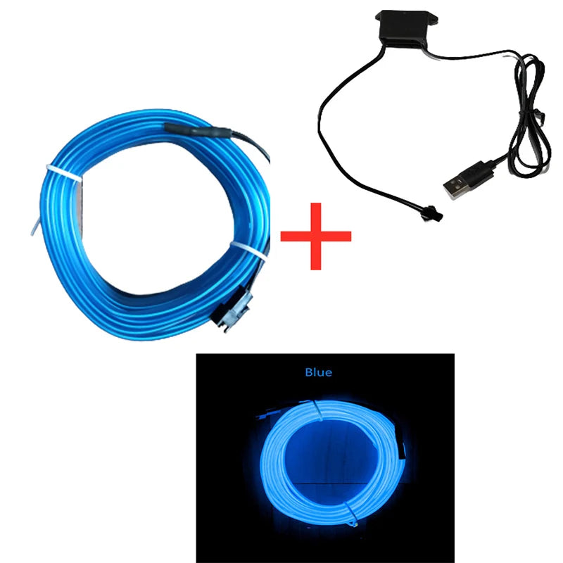 LED Car Interior Neon Strip Light USB Ambient Atmosphere Light