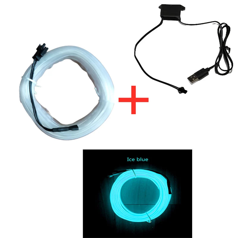 LED Car Interior Neon Strip Light USB Ambient Atmosphere Light