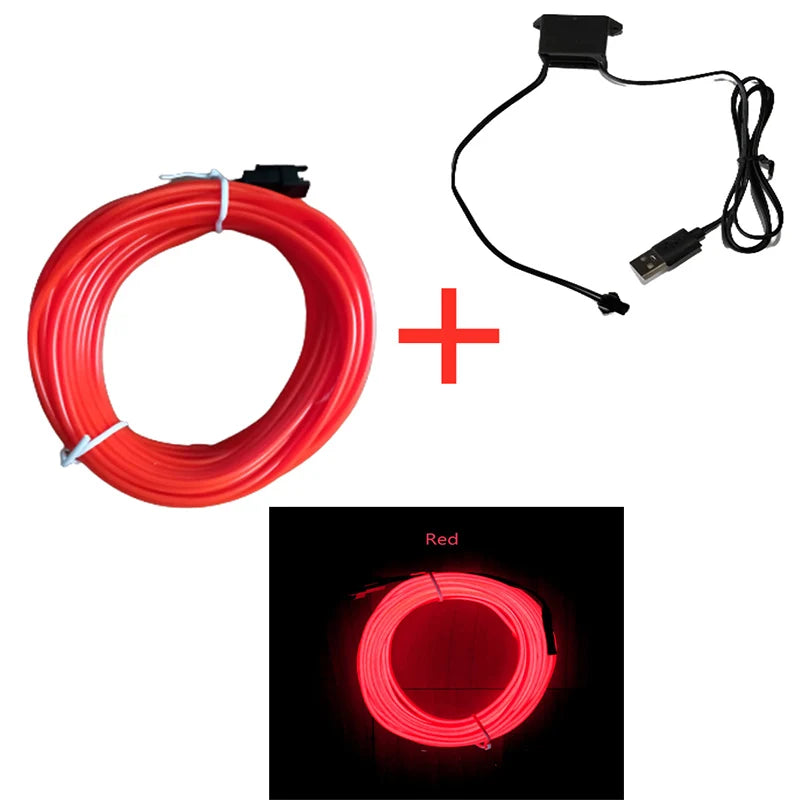 LED Car Interior Neon Strip Light USB Ambient Atmosphere Light